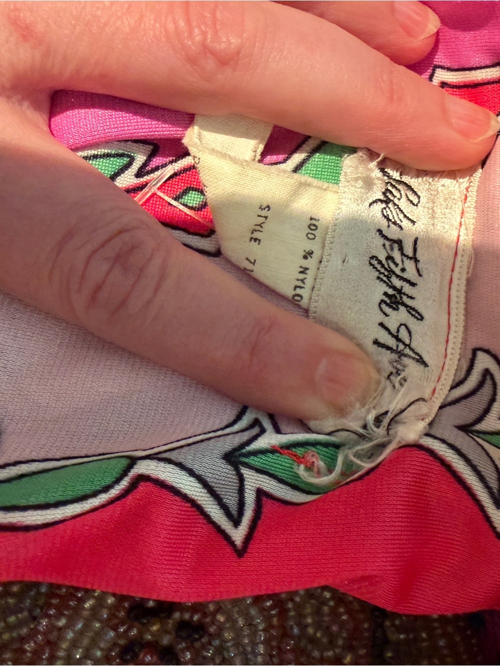 Vintage Saks Fifth Avenue 1970s Pink Green Halter Maxi Dress Sz 8 - Picture 11 of 13